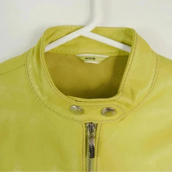 Cesare Paciotti 4US Lime Green Leather Moto Jacket - Picture 3 of 4